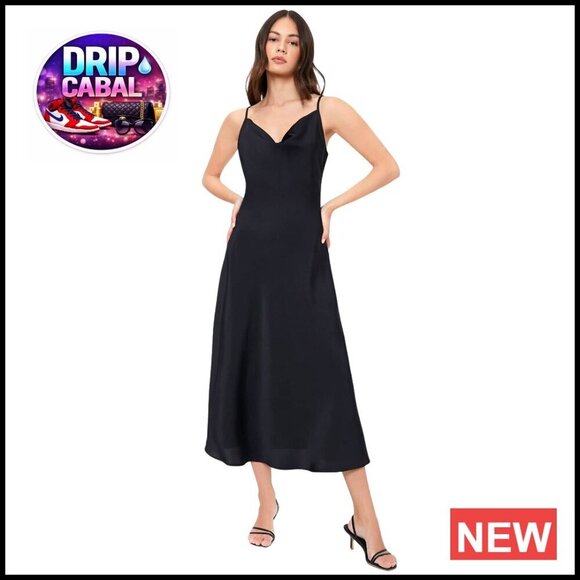 Dresses & Skirts - Satin Silk Slip Dress Elegant Minimal Cowl Neck Spaghetti Strap Midi Length